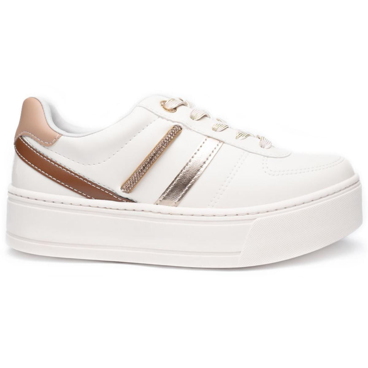 Tênis Casual Ramarim Plataforma Feminino Branco e Dourado Paquetá