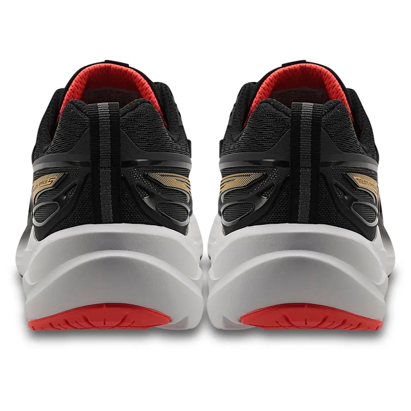 Tênis Mizuno Space 5 masculino preto visto de trás destacando reforço do calcanhar