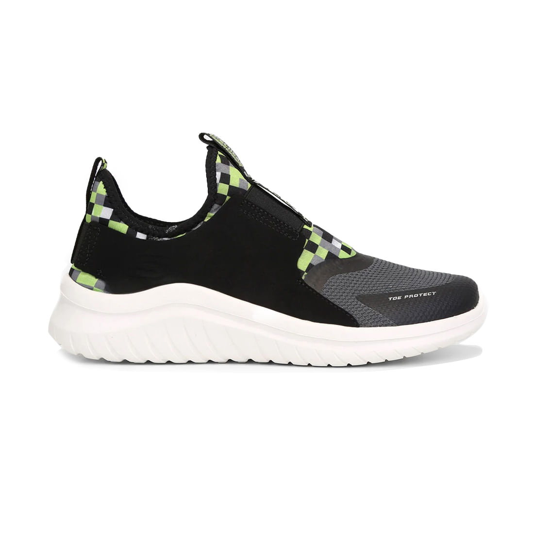 Tênis infantil Skechers Ultra Flex 2.0 preto com solado branco visto de lado direito