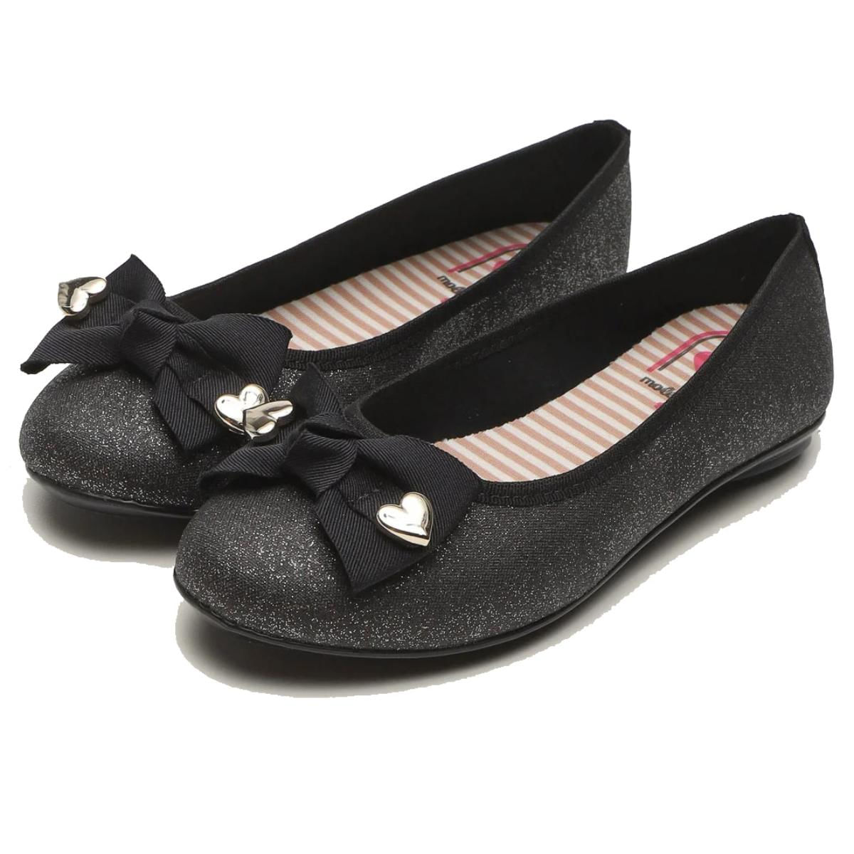 Sapatilha Infantil Molekinha Laço Corações Preto Paquetá