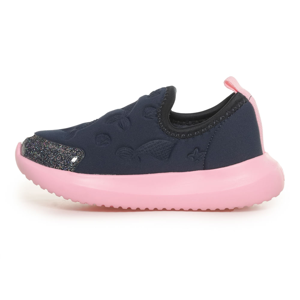 Tênis Bibi Flash marinho perfil lateral direito com design slip-on e biqueira glitter