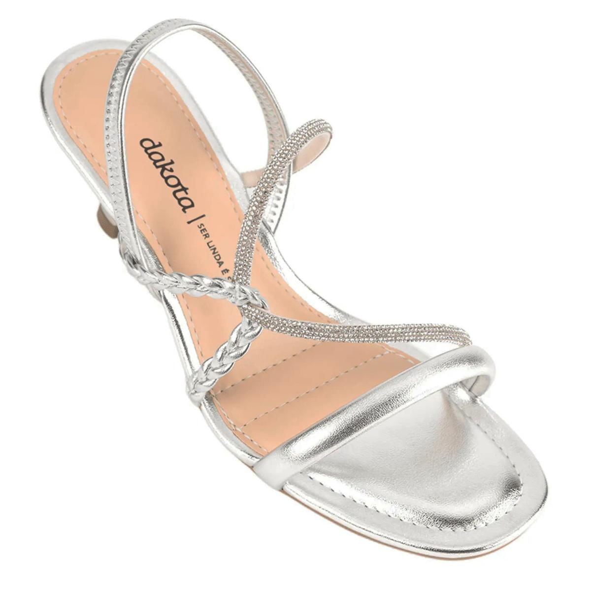 Sandália Dakota Salto Baixo Trançada Strass Feminina Prata Paquetá