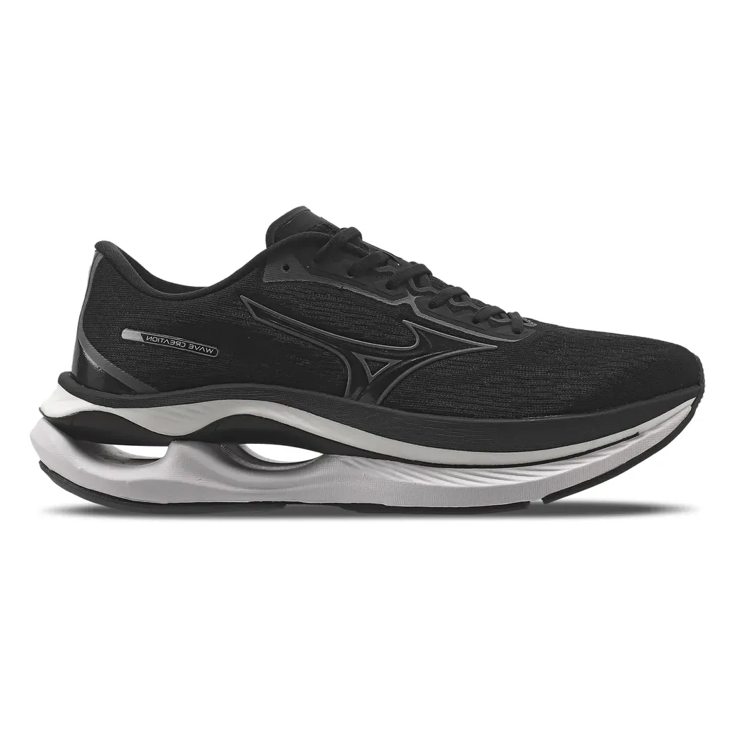 Tênis Mizuno Wave Creation 26 Preto Masculino vista frontal com detalhes em cinza e branco