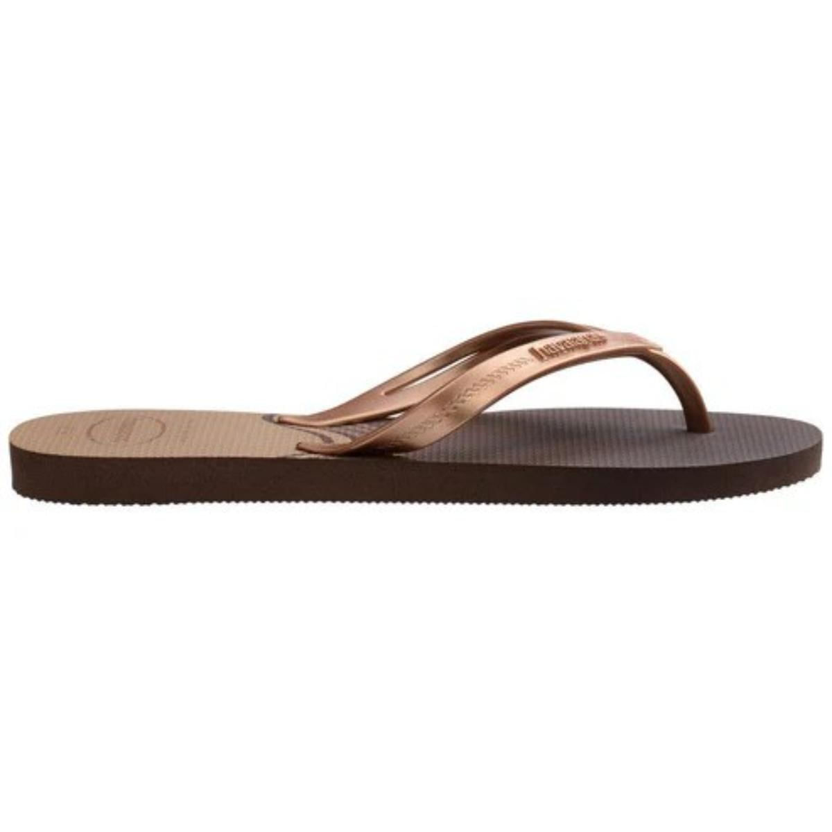Chinelo Havaianas Elegance Feminino marrom vista de perfil mostrando solado e tiras