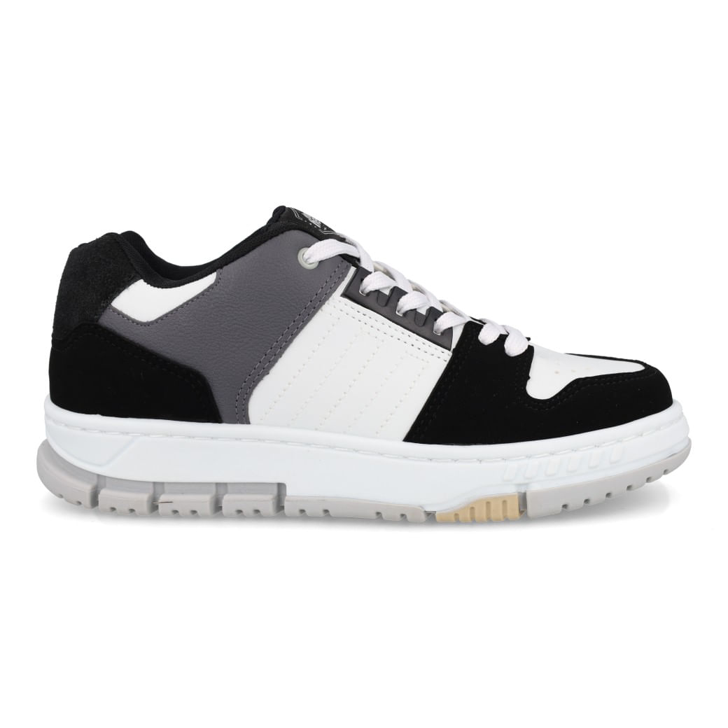 Tênis masculino Done Head Lockie preto com detalhes em branco e grafite, visto lateral direito