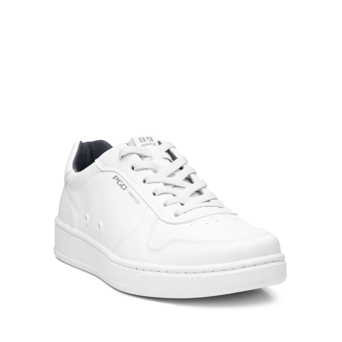 Tênis casual masculino branco em microfibra PGD Fibertech vista frontal