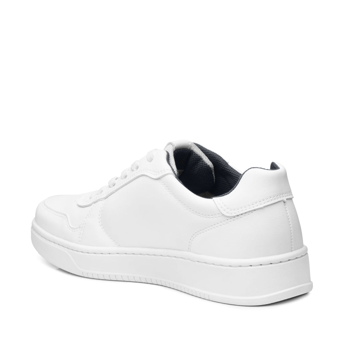 Tênis branco casual masculino em microfibra PGD Fibertech vista lateral com design minimalista