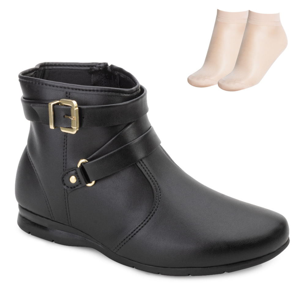 Bota Cano Curto Beira Rio Feminina Preta Anabela Baixa Oscar