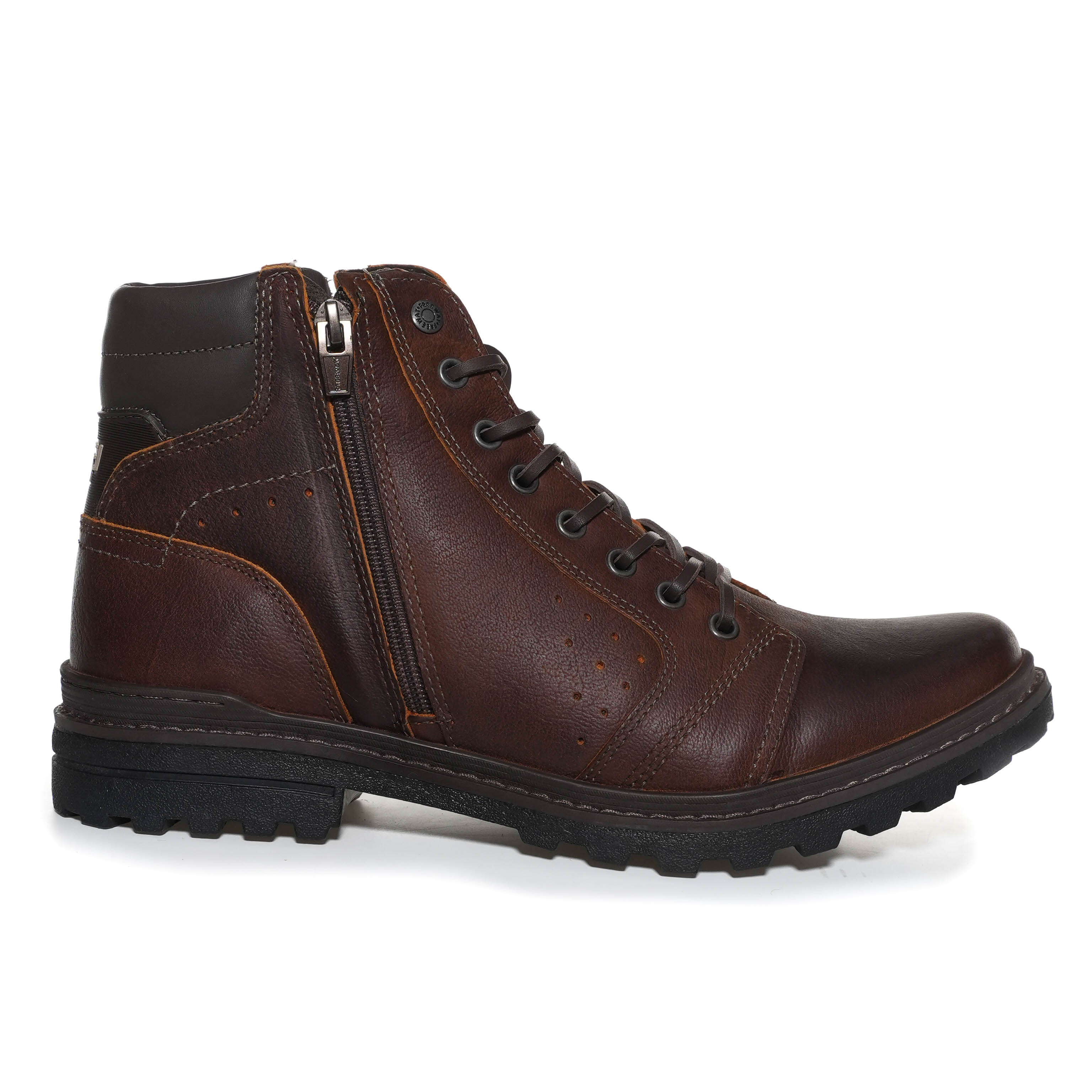 Bota Masculina Tratorada Zíper Free Way Marrom Cano Alto Couro Oscar