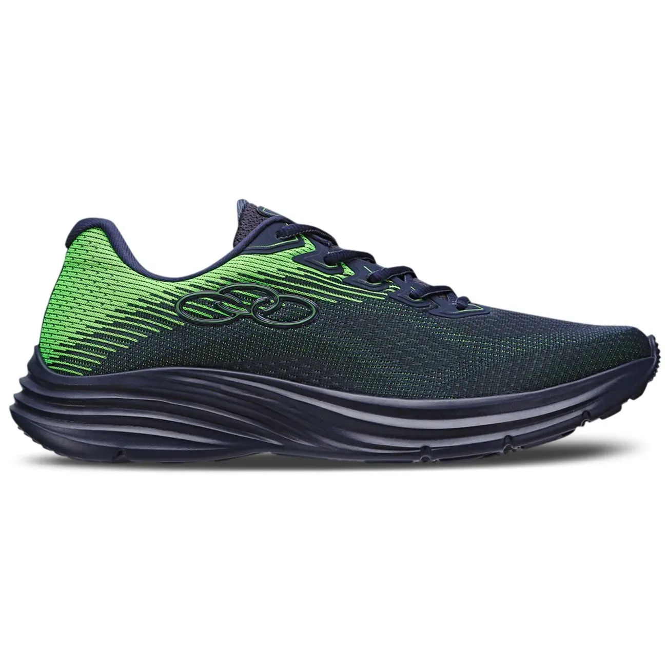 Tênis Olympikus Classic masculino em destaque com detalhes verde neon e solado antiderrapante de EVA