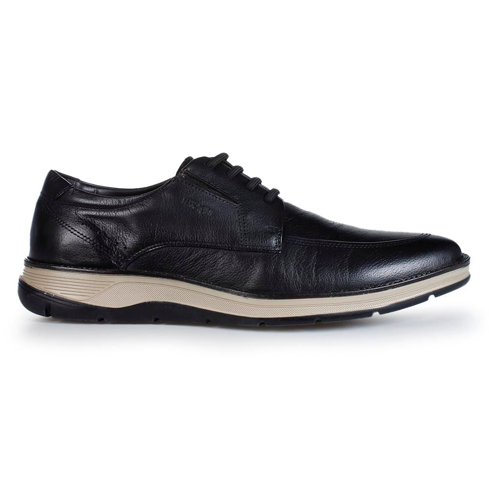 Sapato social masculino Ferracini Fluence preto em couro legítimo com cadarço elástico e solado anatômico
