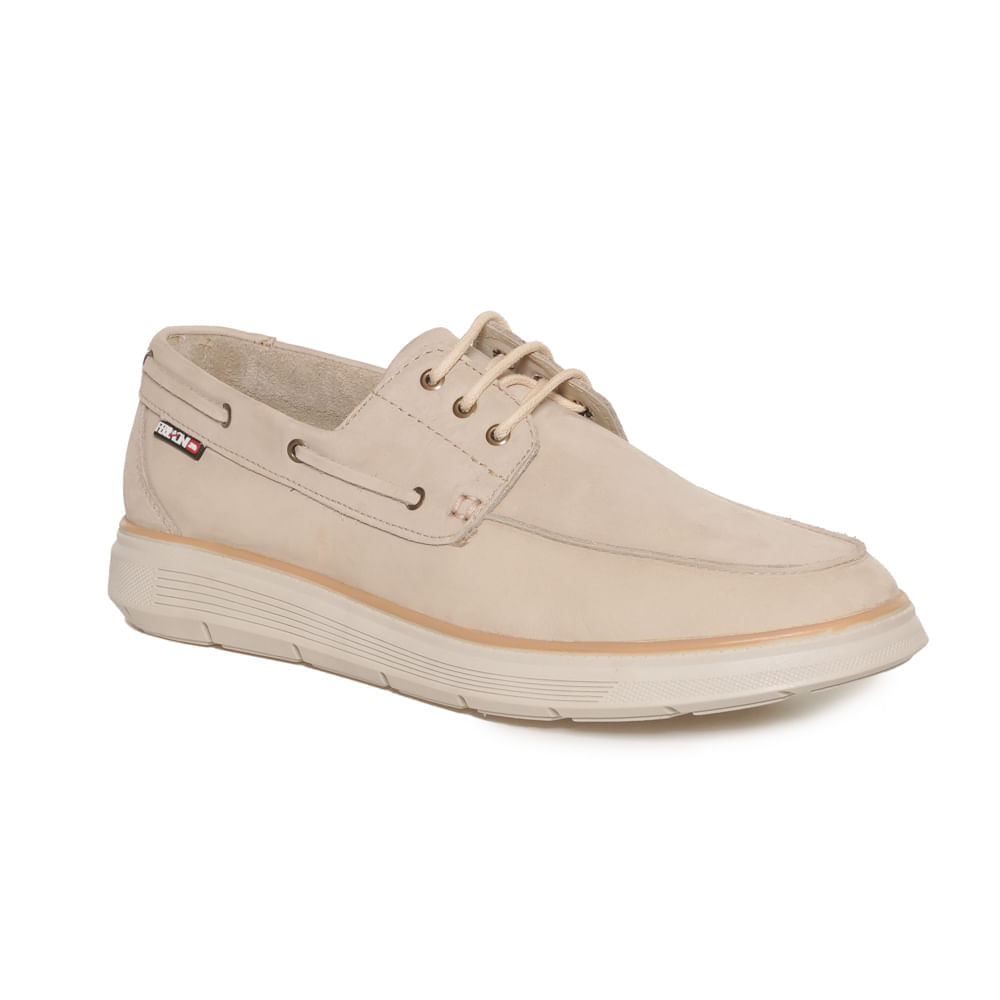 Mocassim Ferracini Index Bege Masculino em fundo branco, imagem para seção de ajuste do produto.