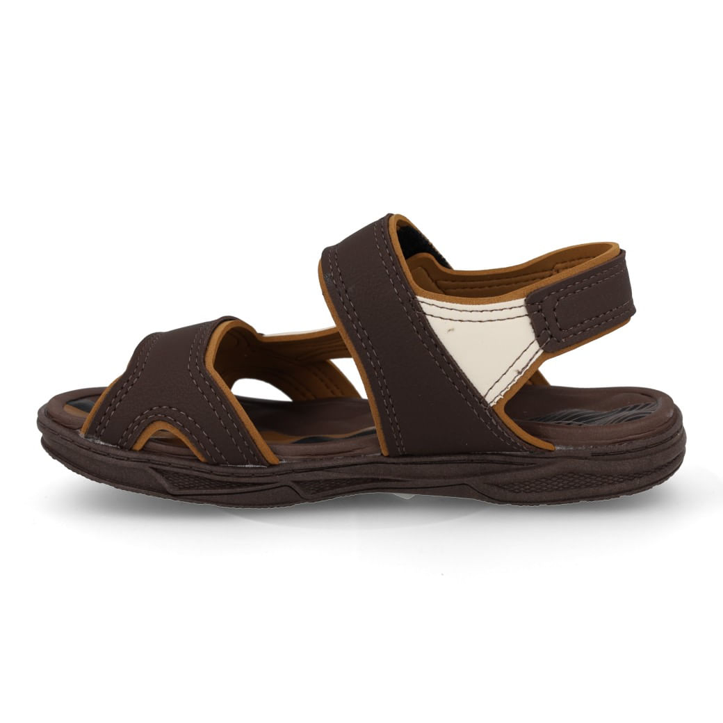 Sandália papete infantil marrom vista lateral esquerda com tiras em velcro