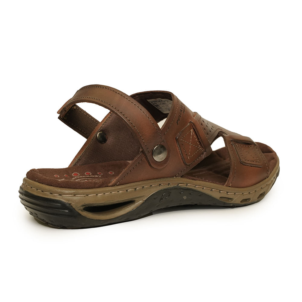 Sandália Masculina Fechada Couro Tiras Pegada Marrom Oscar