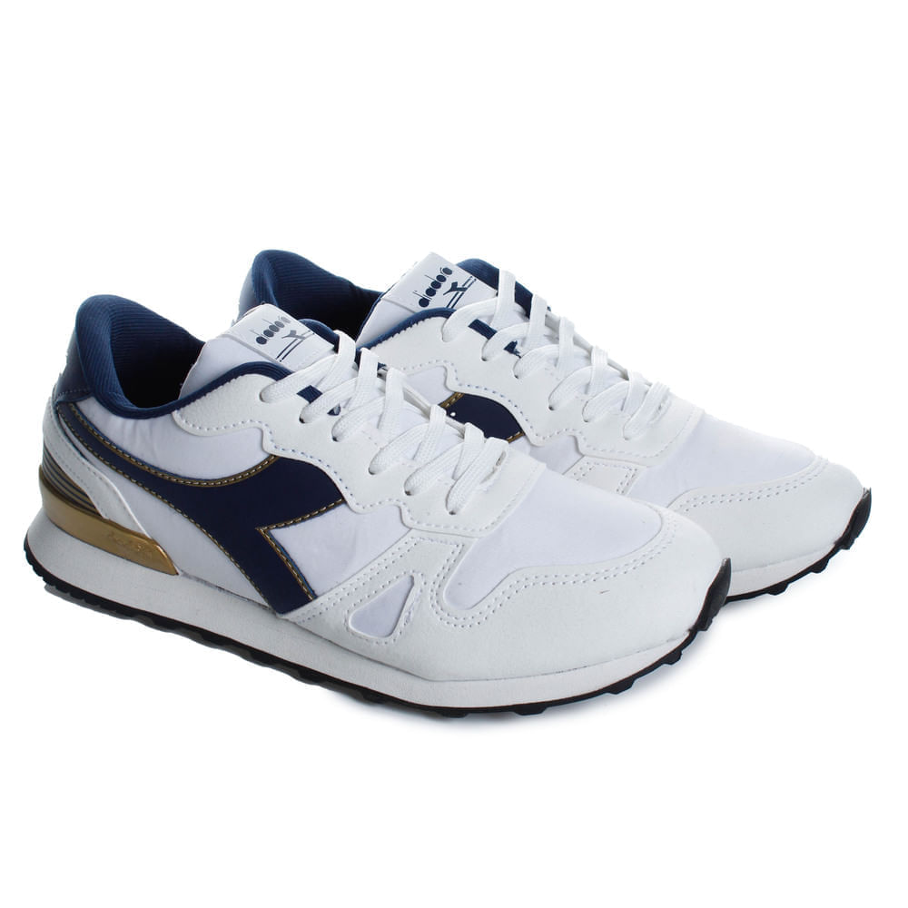 Tênis Diadora Navigli Branco unissex visto de frente para seção de ajuste