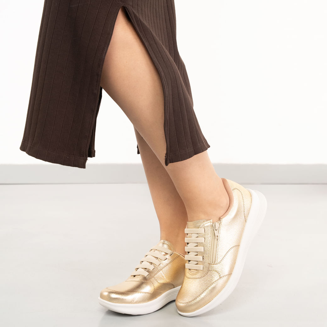 Tênis Usaflex Babuche Usaflex Tênis Usaflex Casual Dourado Couro