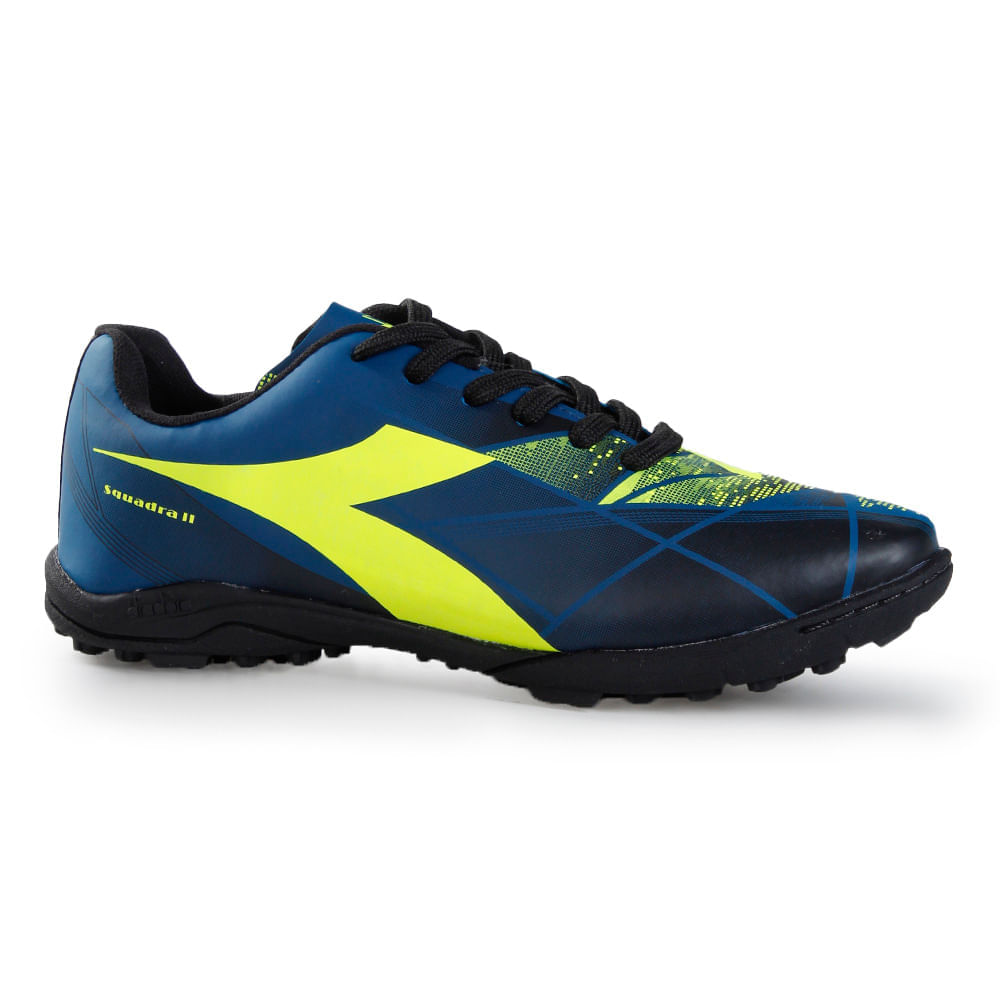 Chuteira unissex Diadora Squadra II society azul e preto vista lateral direita