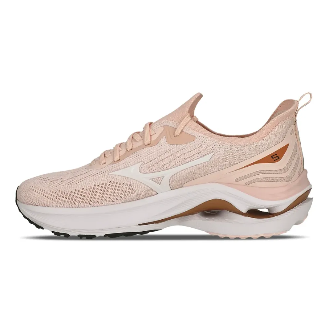 Tênis Mizuno Wave Zest 2 Feminino Rosa mostrando a parte interna e etiqueta de tamanho