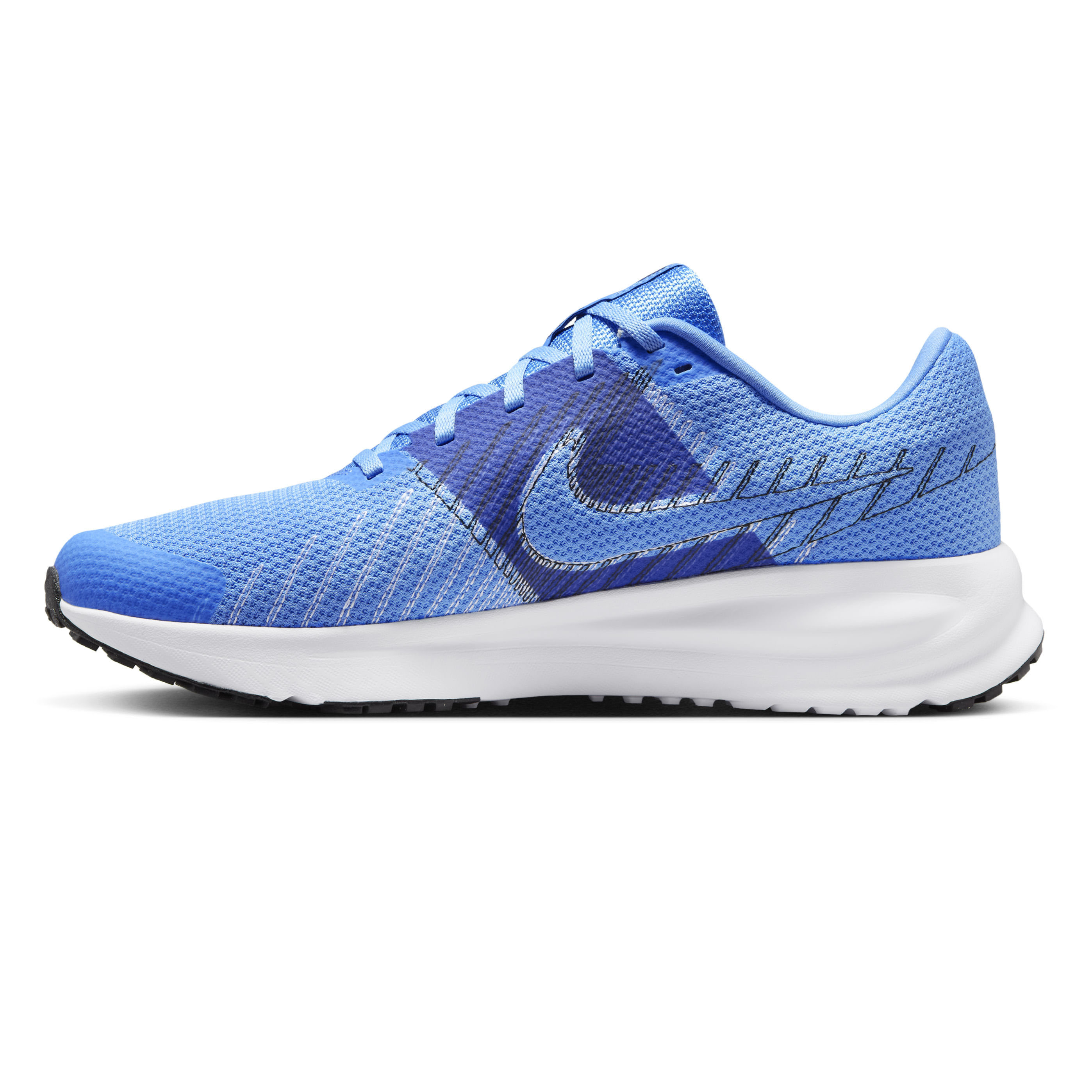Tênis Nike Run Defy Masculino Azul em ângulo lateral destacando design moderno e fechamento por cadarço