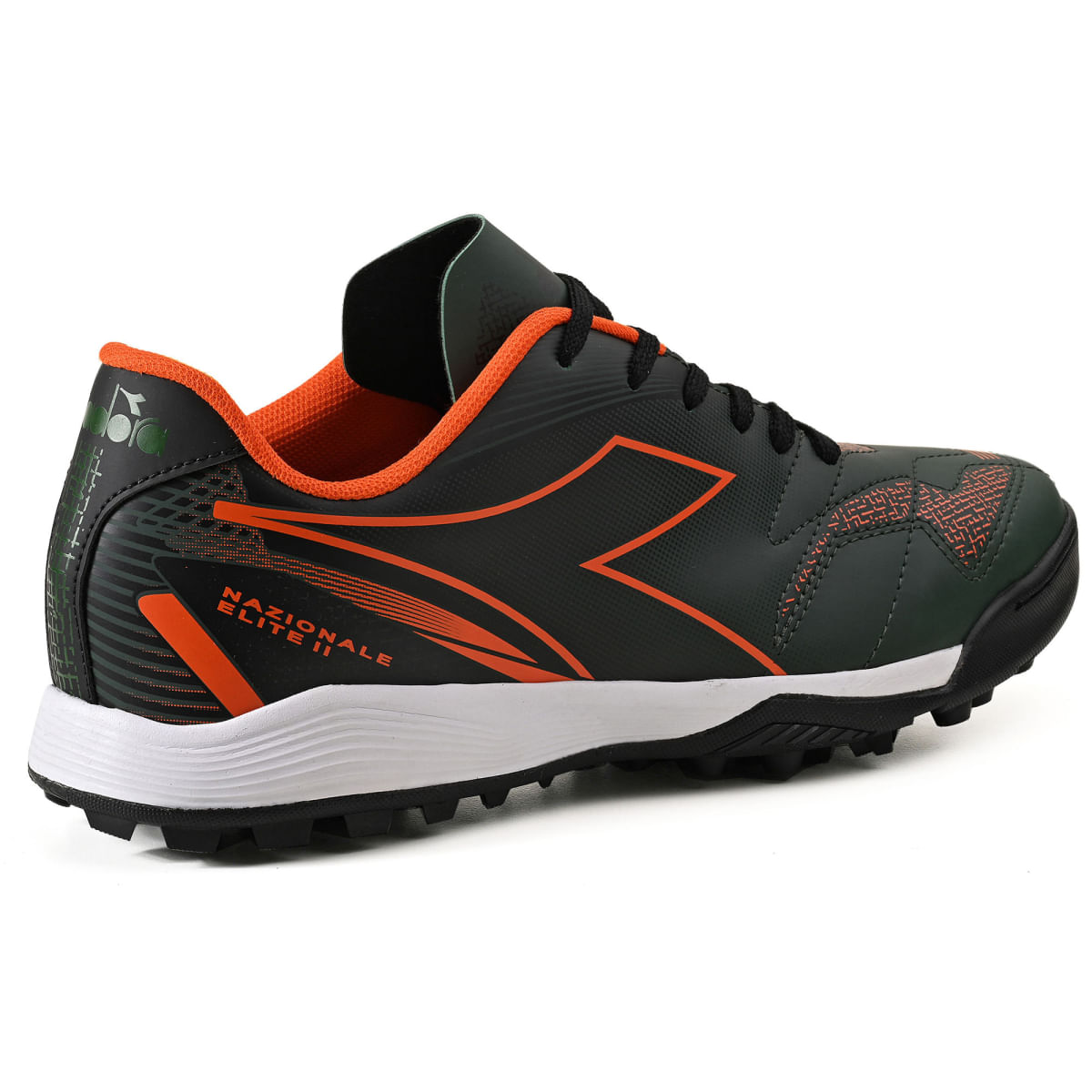 Chuteira Diadora Nazionale Elite II Society verde vista lateral esquerda com interior laranja