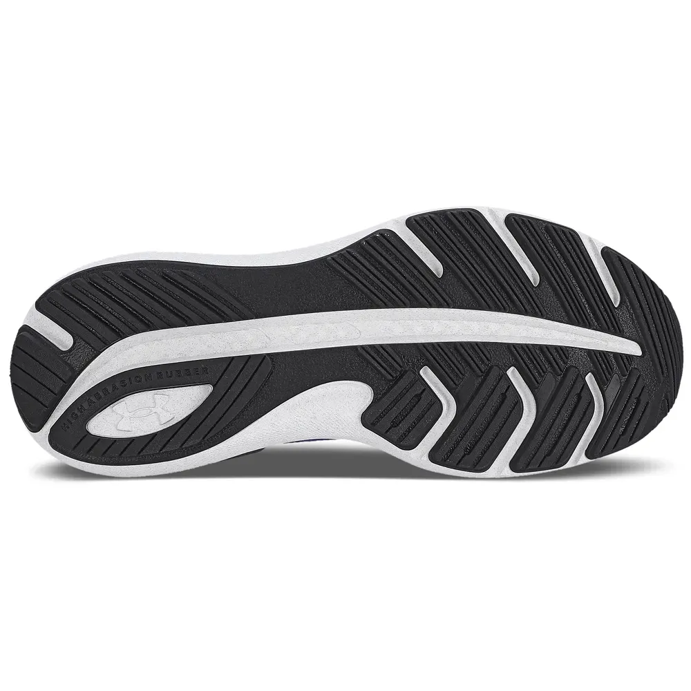 Imagem frontal lateral do tênis masculino Under Armour Charged Quicker roxo destacando design e conforto