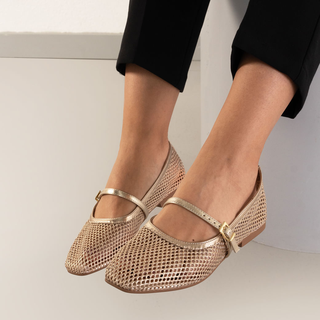 Sapatilha M Shuz Tela Feminina Dourada Confortável e Elegante Oscar