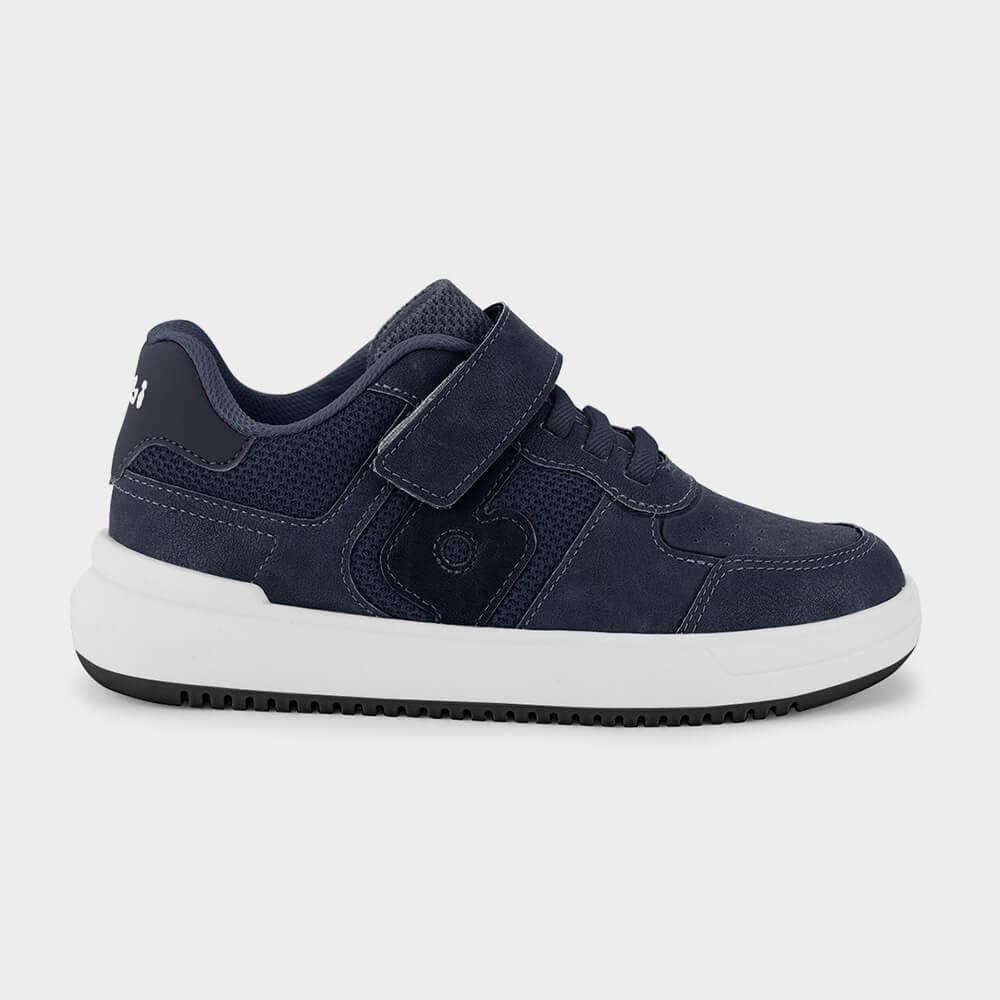 Tênis infantil Bibi B College azul marinho com branco, vista lateral direita