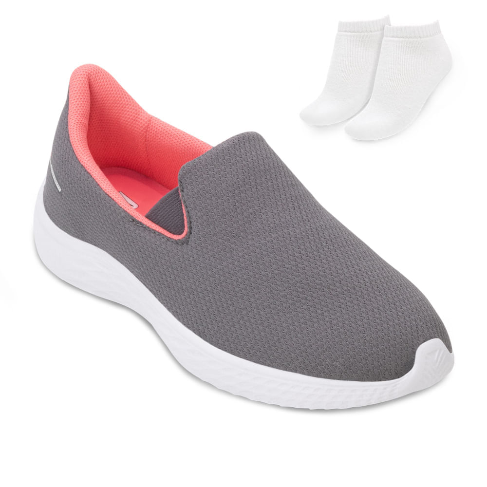 Tênis Slip On Rainha Dream IV Feminino Cinza e Meia Oscar
