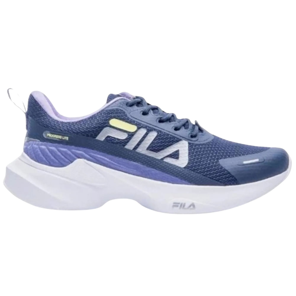 Tênis feminino Fila Progress Lite azul marinho e roxo vista lateral direita