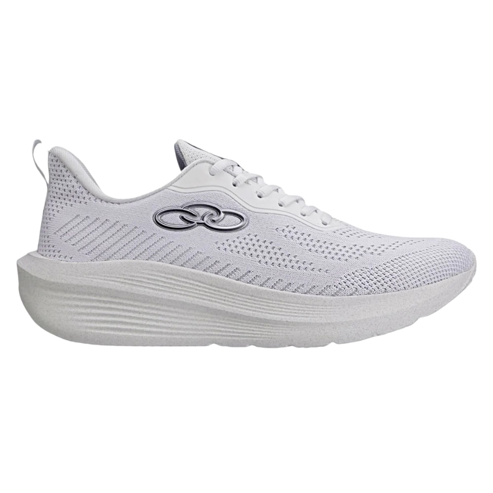 Tênis branco masculino Olympikus Rayo em vista lateral direita com cabedal em tecido Jacquard e entressola branca de EVA
