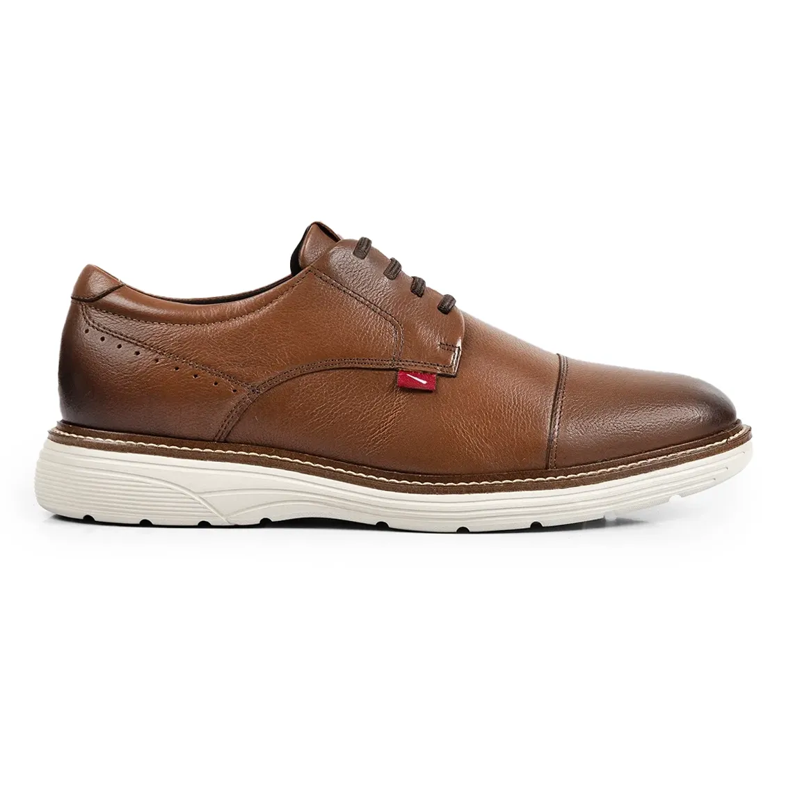 Sapato Ferracini Full Masculino Marrom, estilo oxford em couro legítimo com fechamento em cadarço elástico