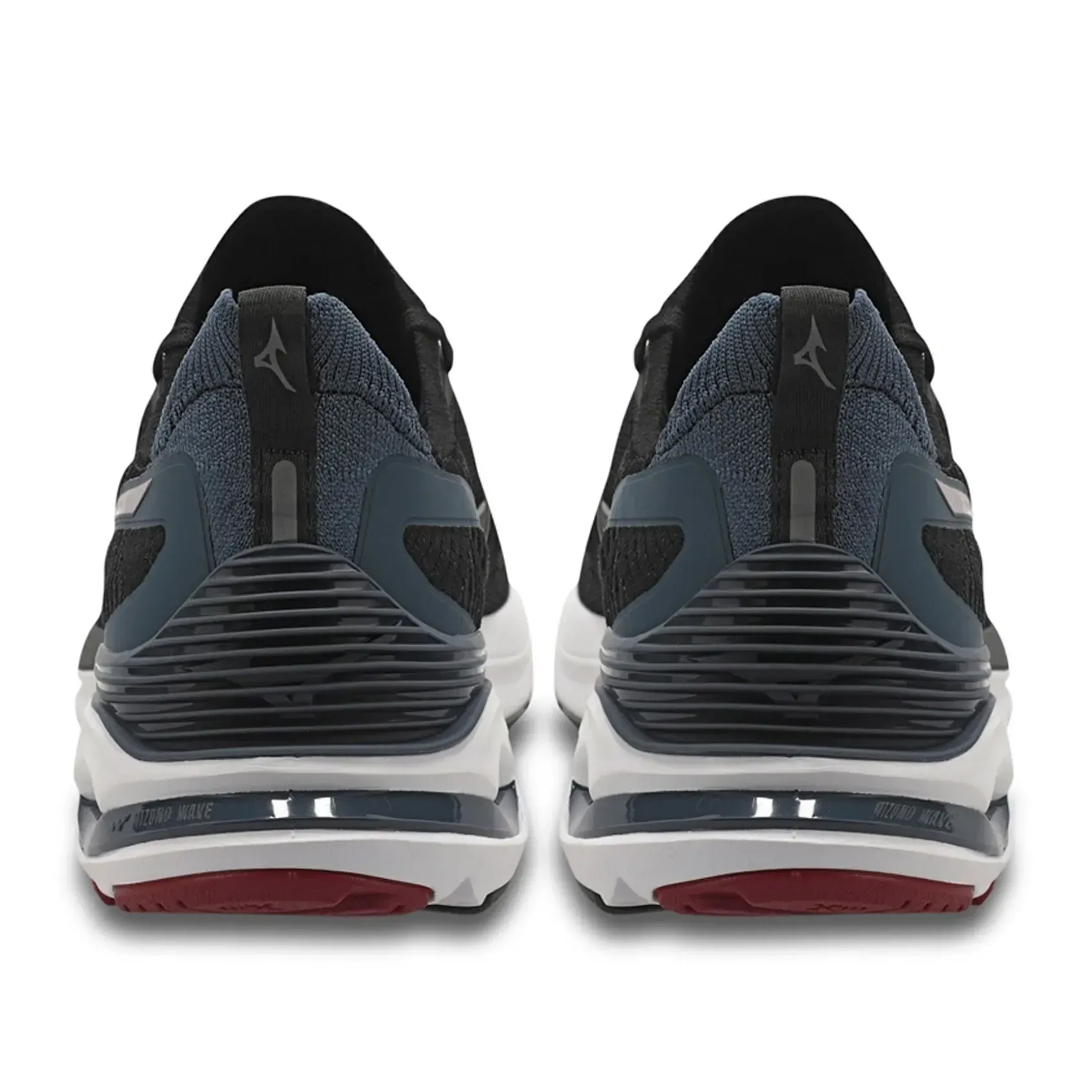Tênis Mizuno Wave Mirai 7 Masculino Preto visto por trás com logo Mizuno visível