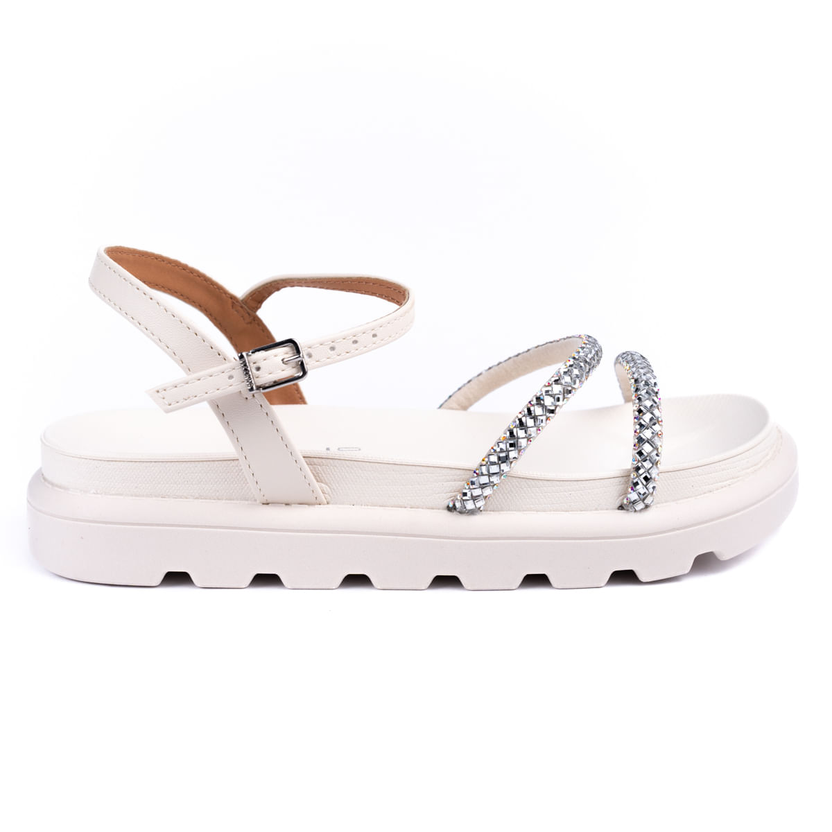 Sandália Vizzano Flatform Tiras Strass Feminino Branco Paquetá