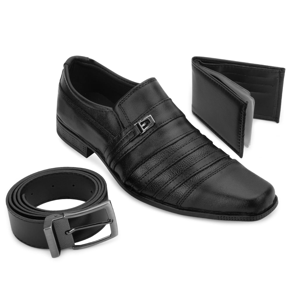 Kit Sapato Social Habat Cinto e Carteira Masculino Preto Paquetá