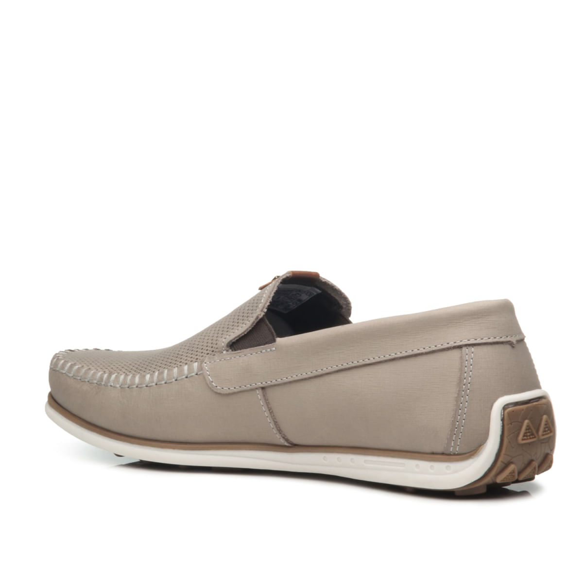 Mocassim Pegada Modern Style Couro Cinza Masculino mostrando detalhes do couro e acabamento