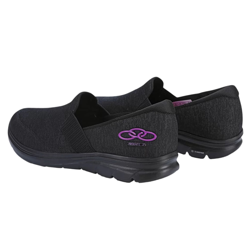 Par de tênis Olympikus Angel 3 feminino preto vista traseira e lateral com solado anatômico