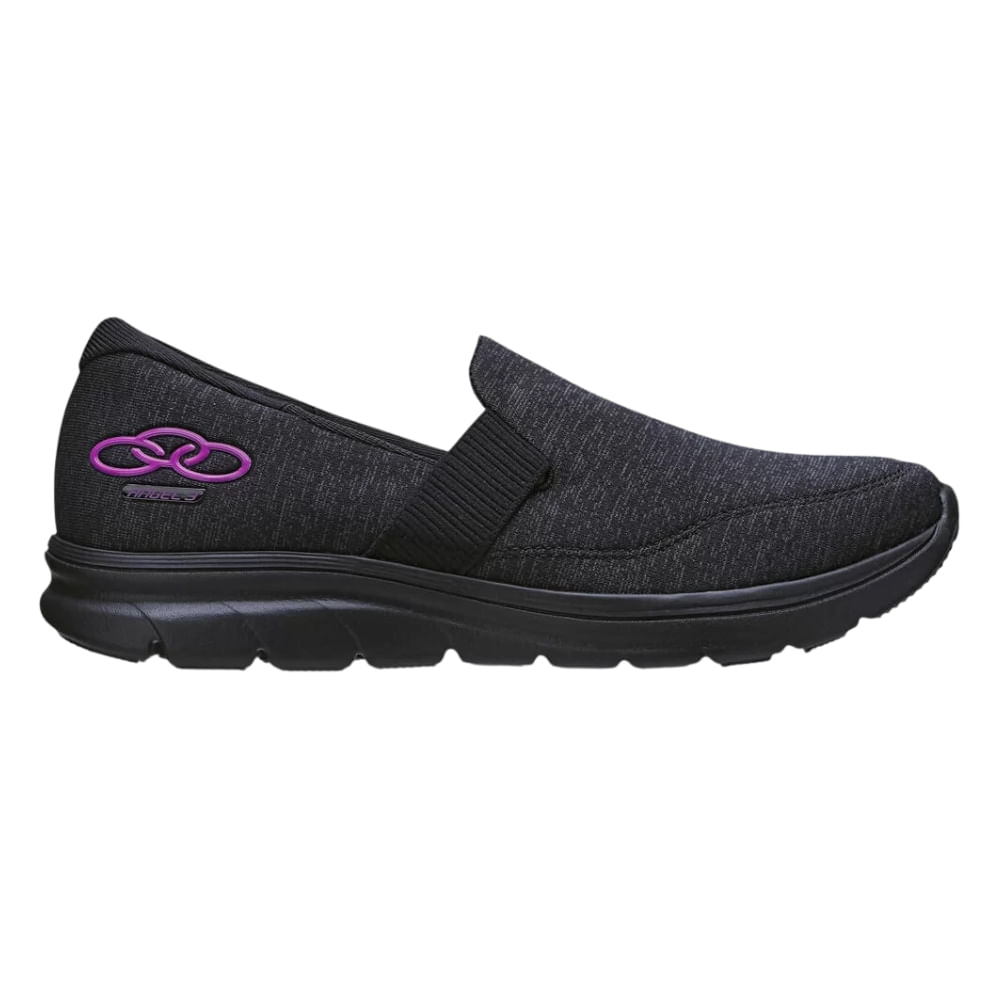 Tênis Olympikus Angel 3 feminino preto mesclado, vista lateral direita com cabedal têxtil e elástico lateral