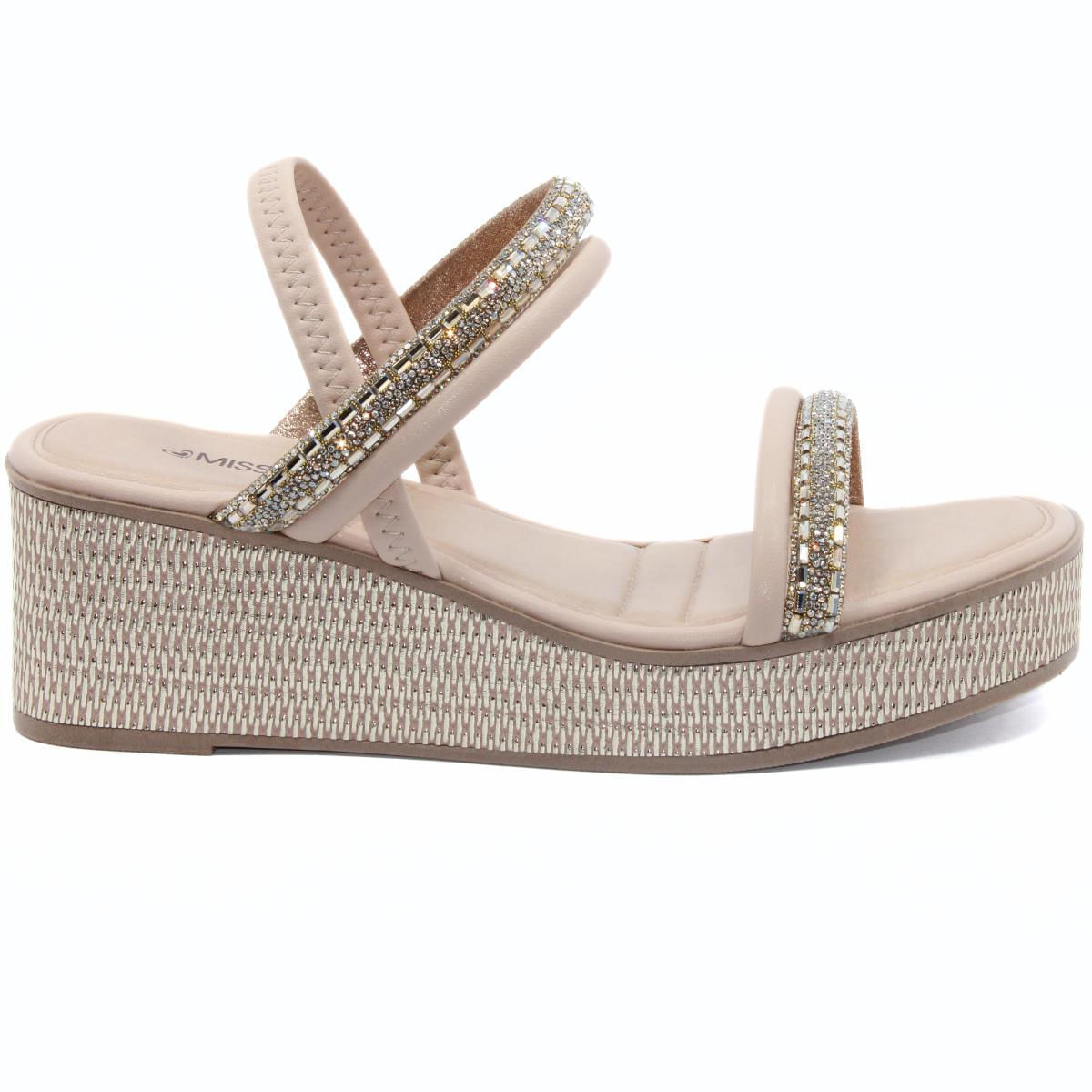 Sandália Anabela Mississipi Strass Feminino Bege Oscar