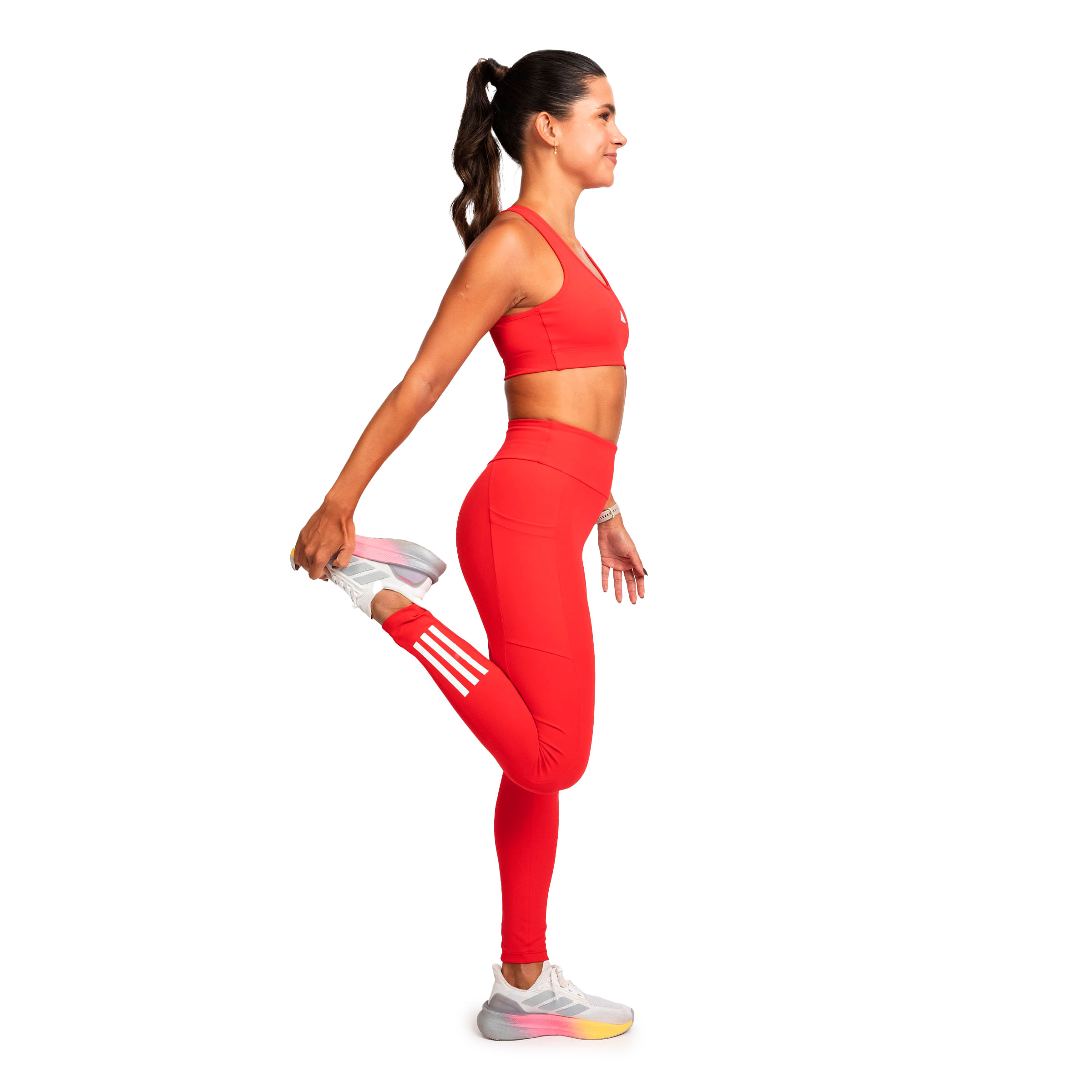 Calça Legging Feminina 3 Listras Com Bolso Adidas Vermelha