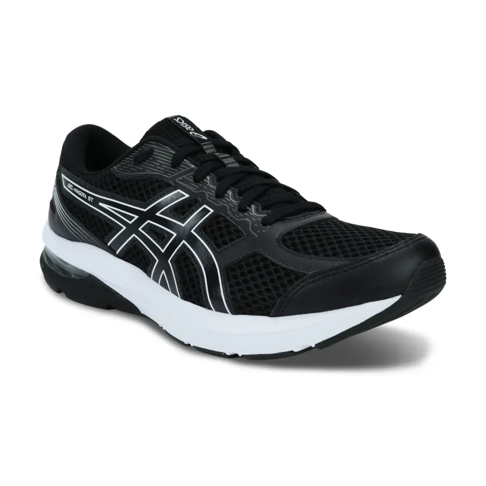 Tênis Asics Gel-Nagoya ST masculino preto vista frontal, cabedal em mesh e fechamento em cadarço.