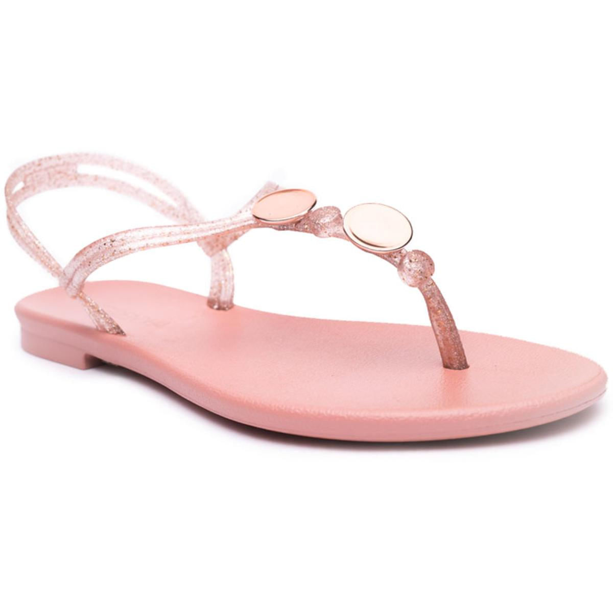 Sandália Rasteira Grendha Acordes Feminina Rosa com Brilho Oscar