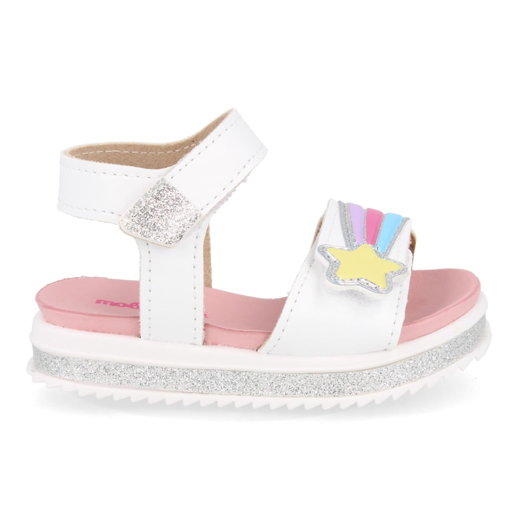 Sandália Molekinha Glitter Estrela Infantil Branca Oscar