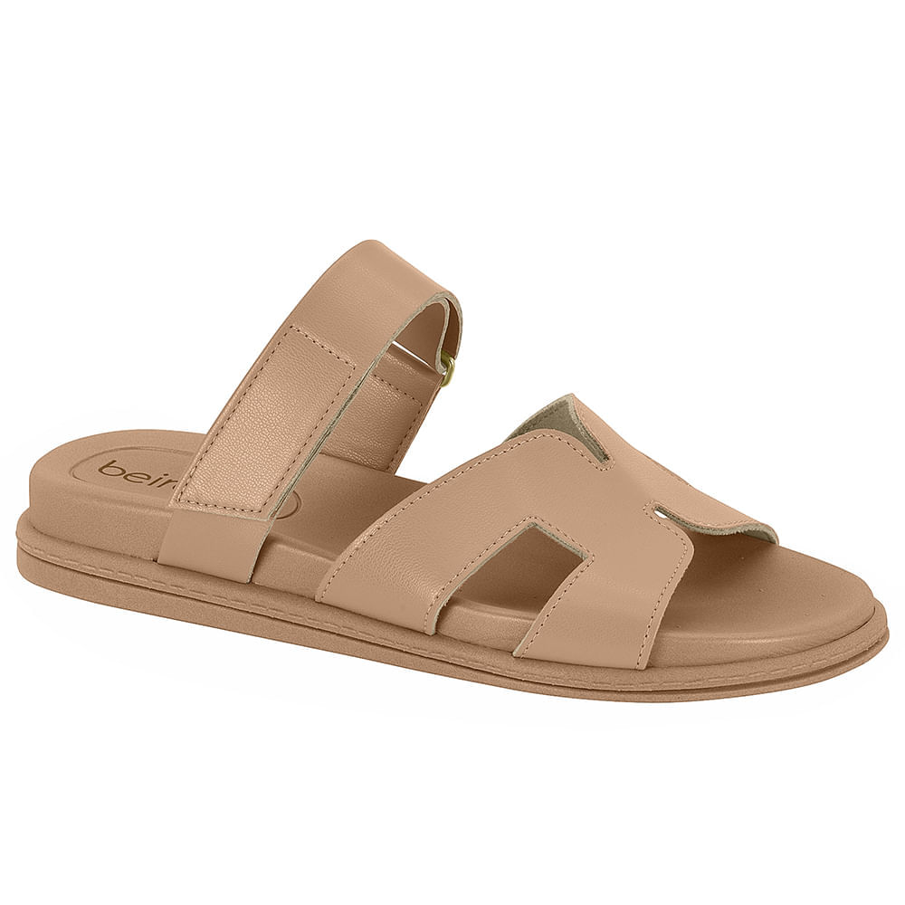 Sandália Rasteira Nude Velcro Beira Rio Feminina TAMANHO 34