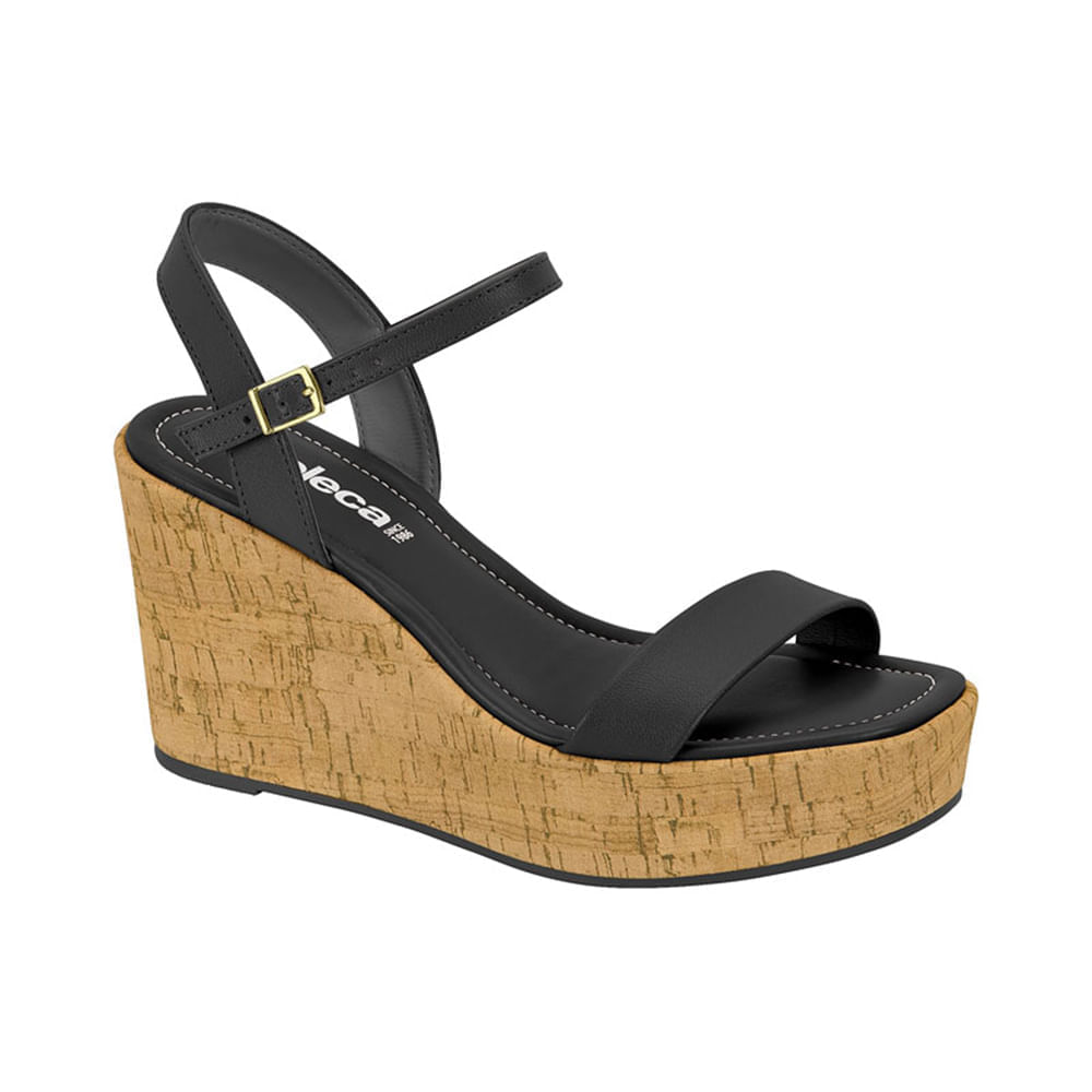 Sandália Feminina Anabela Tiras Moleca Preta Salto Alto Oscar