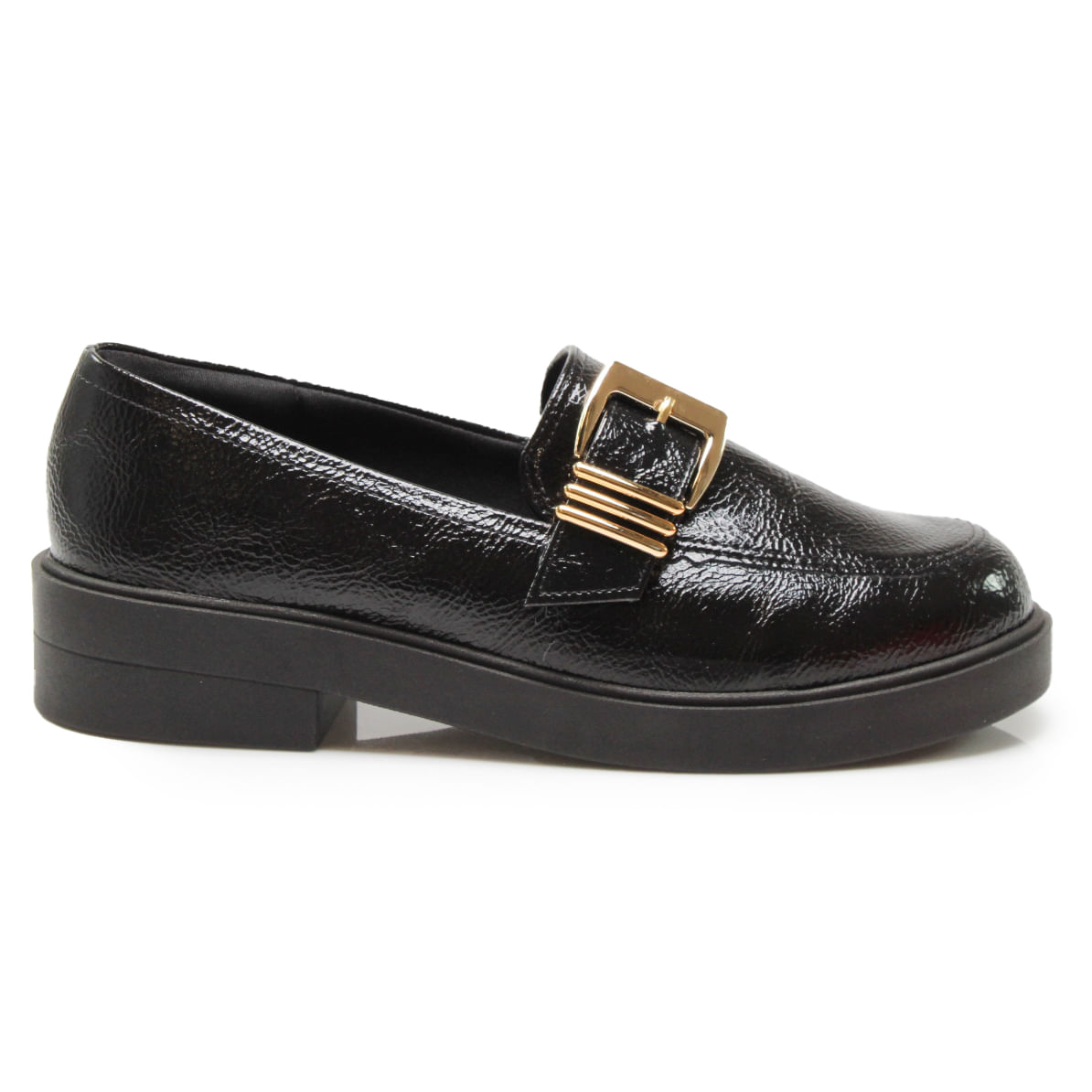 Mocassim Bebecê Fivela Bold Feminino Preto Paquetá