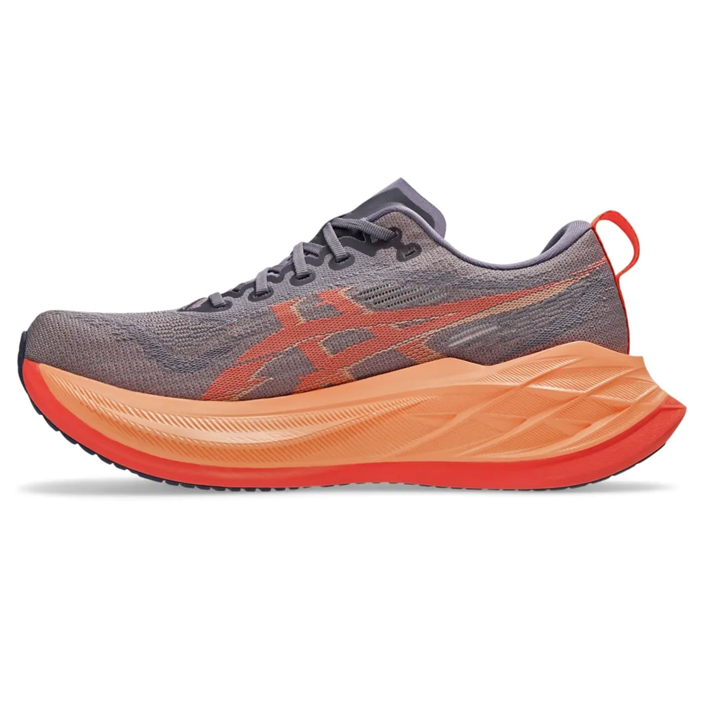 Tênis Asics Superblast 2 masculino roxo vista lateral esquerda com detalhes em laranja