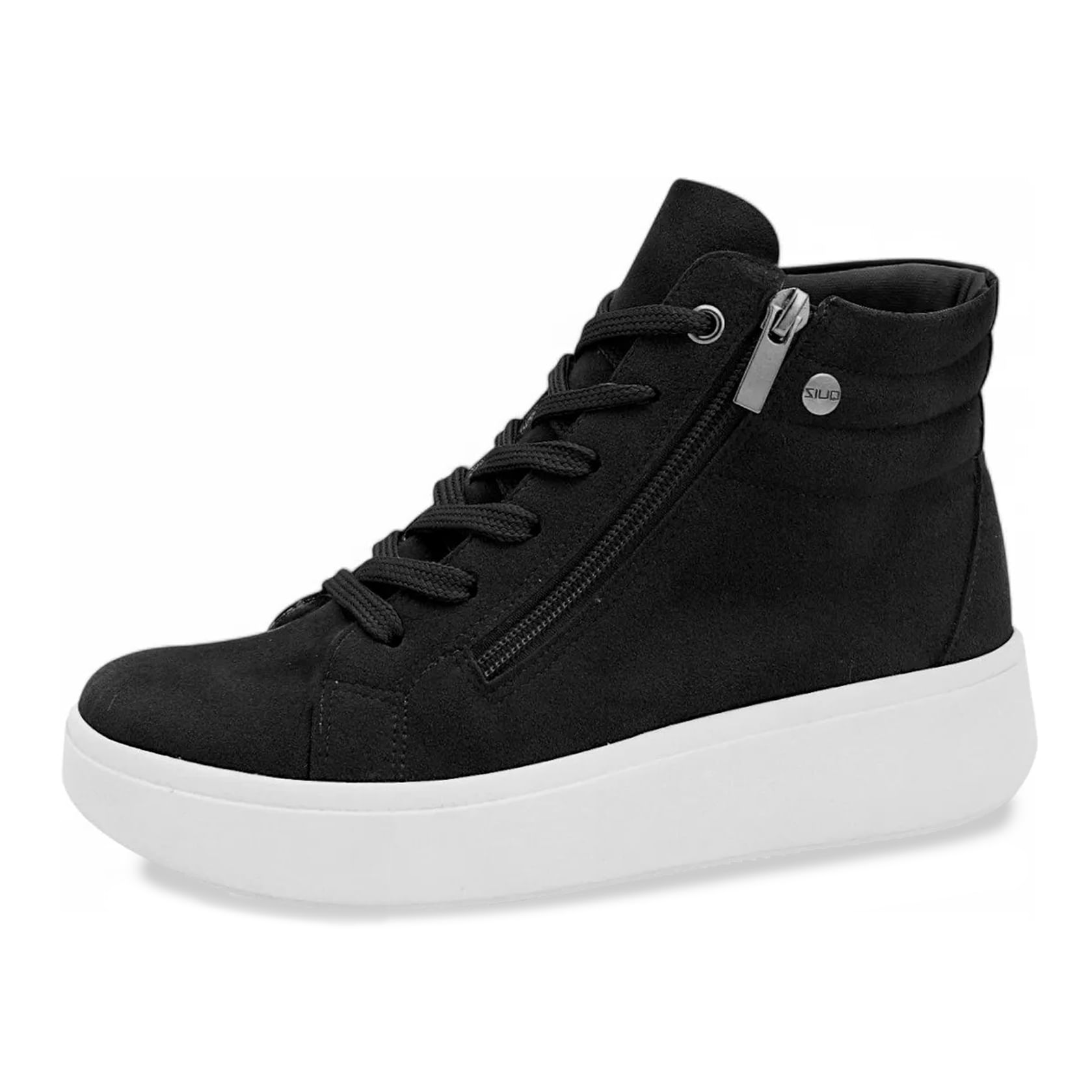 Bota Quiz Camurção Feminina Preta Cano Médio Salto Bloco Paquetá