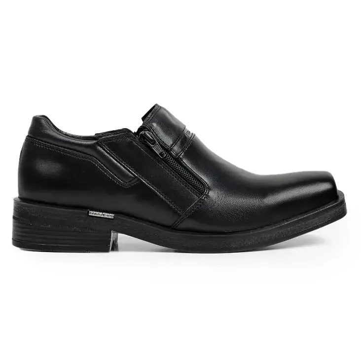 Sapato casual masculino Ferracini couro preto em perfil lateral com design elegante.