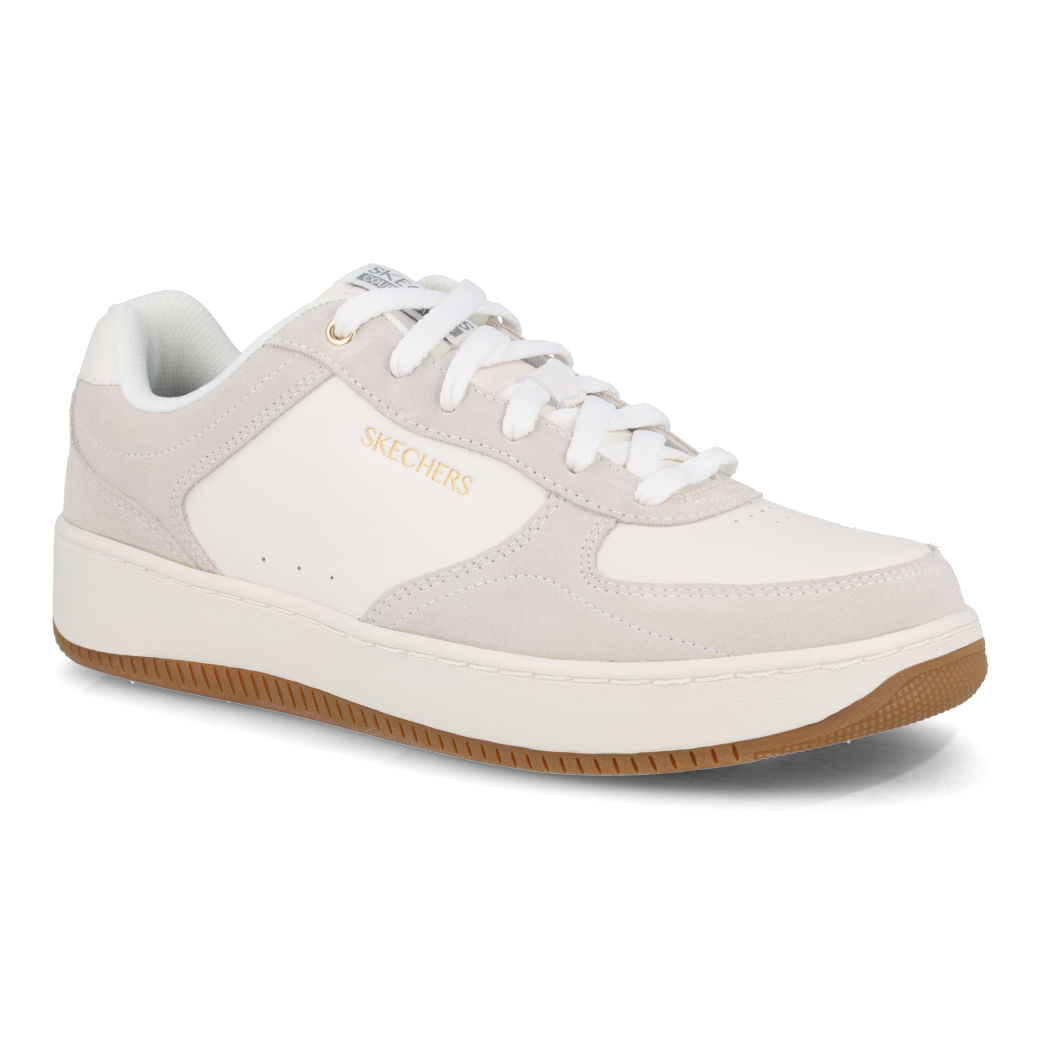 Tênis Skechers casual masculino tom natural em vista frontal três-quartos