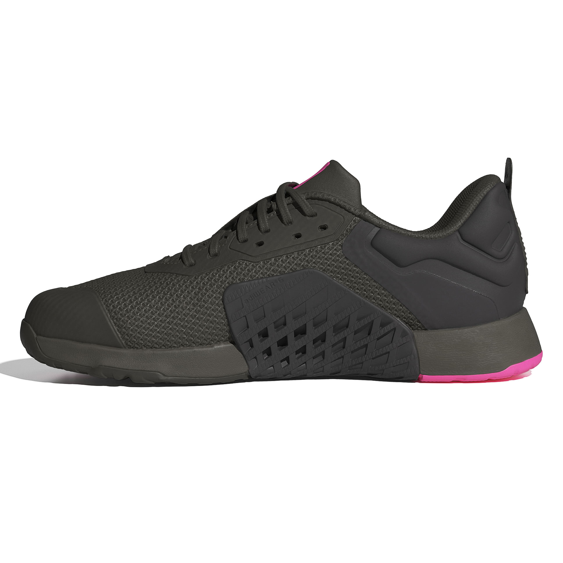 Tênis Adidas Training Dropset 3 unissex oliva e preto vista lateral esquerda com malha respirável